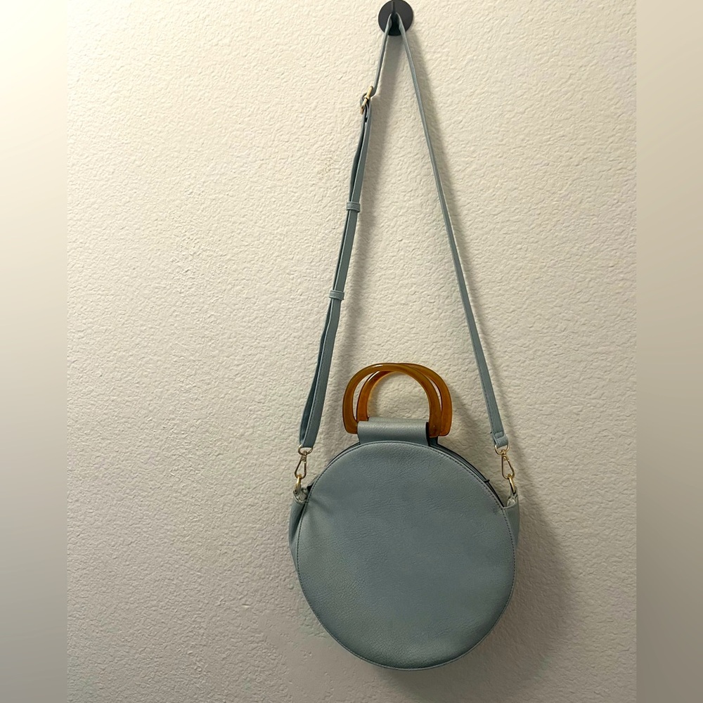 Violet Ray Women's Circle Satchel Handbag - Blue and amber lucite handles